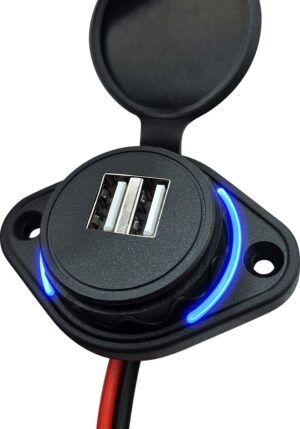 12V USB Autolader 2 Poorten Opbouw - 5V 3.1A - POUSB-2 - USB Stopcontact Auto, Boot en Camper - Blauw