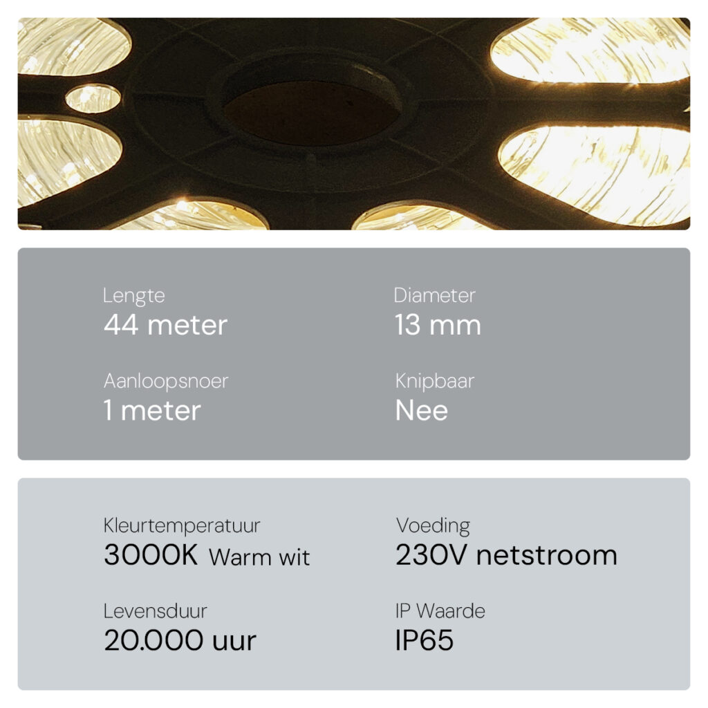 Tronix Led Tronix LED Lichtslang - ø13mm - 44m - 3000K 230V - Kerstverlichting ...