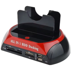 All-in-One HDD Docking Station + Kaartlezer - Docking Station Laptop/Desktop - Harde Schijf - USB 2.0 – HDD/SSD 2.5/3.5 - IDE/Sata/eSATA - Rood