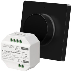 LED Dimmer Paneel Draadloos Met Afstandsbediening - Opbouw + AC Triac RF + Push Dimmer - Set Met Afdekplaat - Zwart