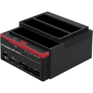 All-in-One Dual HDD Docking Station + Kaartlezer - IDE & SATA - Voor 2.5"/3.5" HDD & SSD - USB 3.0/2.0 - Laptop & Desktop - Offline Kloonfunctie - 893U3 - Rood