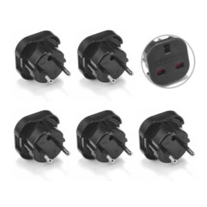 Reisstekker Type G naar Type F - Wereldstekker Engeland, Ierland, Malta, Maleisië naar EU - Zwart - 5 stuks