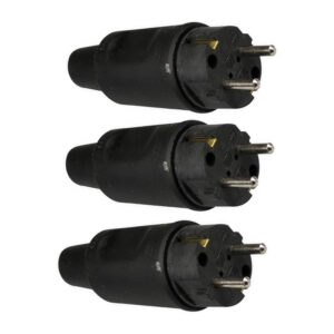 Rubberen Stekker met Randaarde - 16A 230V - Zwart - Per 3 stuks