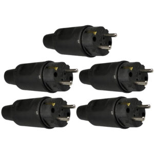 Rubberen Stekker met Randaarde - 16A 230V - Zwart - Per 5 stuks