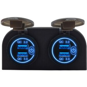 ProRide 12V USB Stopcontact 4 Poorten met Schakelaar - Tweevoudig Opbouw - QC3.0 - PUSB1QC-B - USB Autolader, Boot en Camper - Blauw