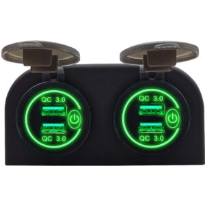 ProRide 12V USB Stopcontact 4 Poorten met Schakelaar - Tweevoudig Opbouw - QC3.0 - PUSB1QC-G - USB Autolader, Boot en Camper - Groen