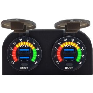 ProRide 12V USB Stopcontact 4 Poorten met Schakelaar/Voltmeter - Tweevoudig Opbouw - QC3.0 - USB Autolader, Boot en Camper
