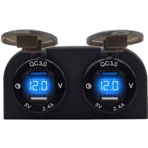 ProRide 12V USB Stopcontact 4 Poorten met Voltmeter - Tweevoudig Opbouw - 5V/2.4A - DS2114B - USB Autolader, Boot en Camper - Blauw