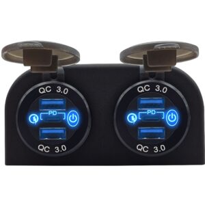 ProRide 12V USB Stopcontact 6 Poorten met Schakelaar - Tweevoudig Opbouw - QC3.0 - USB Autolader, Boot en Camper - Blauw