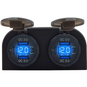 ProRide 12V USB C Stopcontact 6 Poorten met Schakelaar/Voltmeter - Tweevoudig Opbouw - QC3.0 - USB Autolader, Boot en Camper - Blauw