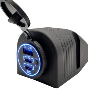 ProRide 12V USB/USB C Stopcontact 3 Poorten met schakelaar - Opbouw - QC3.0 - USB Autolader, Boot en Camper - Complete set - Blauw