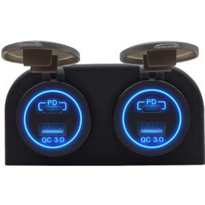 ProRide 12V USB/USB C Stopcontact 4 Poorten - Tweevoudig Opbouw - QC3.0 - USB Autolader, Boot en Camper - Blauw