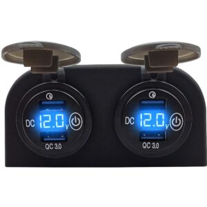 ProRide 12V USB Stopcontact 2 Poorten met Schakelaar en Voltmeter - Tweevoudig Opbouw - QC3.0 - USB Autolader, Boot en Camper - Blauw
