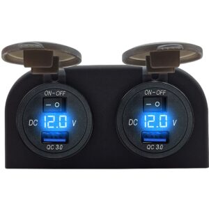 ProRide 12V USB Stopcontact met Schakelaar/Voltmeter - 5V/2.4A - Tweevoudig Opbouw - USB Autolader, Boot en Camper - Blauw