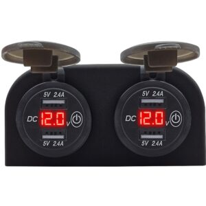 ProRide 12V USB Stopcontact 4 Poorten met Schakelaar/Voltmeter - Tweevoudig Opbouw - 5V/2.4A - USB Autolader, Boot en Camper - Rood
