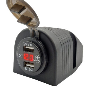 ProRide 12V USB Stopcontact 2 Poorten Opbouw met Schakelaar/Voltmeter - 5V/2.4A - USB Autolader, Boot en Camper - Complete set - Rood