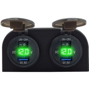 ProRide 12V USB Stopcontact met Schakelaar/Voltmeter - 5V/2.4A - Tweevoudig Opbouw - USB Autolader, Boot en Camper - Groen
