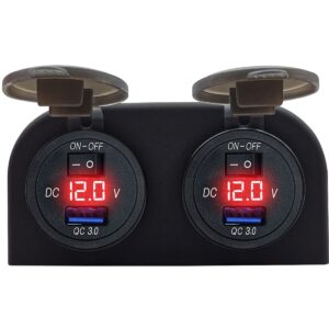 ProRide 12V USB Stopcontact met Schakelaar/Voltmeter - 5V/2.4A - Tweevoudig Opbouw - USB Autolader, Boot en Camper - Rood