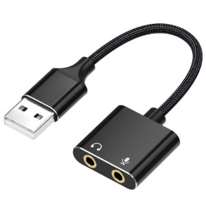 Externe Geluidskaart - USB-A naar 3.5mm Jack - Hoofdtelefoon + Microfoon - 20cm - S4071 - Zwart