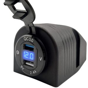 ProRide 12V USB Stopcontact 2 Poorten Opbouw met Voltmeter - QC3.0 - DS2114B - USB Autolader, Boot en Camper - Complete set - Blauw