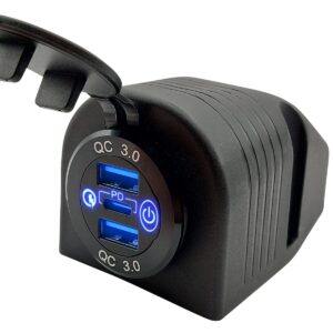 ProRide 12V USB Stopcontact 3 Poorten Opbouw met Schakelaar - QC3.0 - USB Autolader, Boot en Camper - Complete set - Blauw