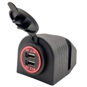 ProRide 12V USB Stopcontact 2 Poorten Opbouw - 5V/2.1A - USB Autolader, Boot en Camper - Complete set - Rood