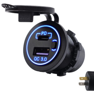 ProRide 12V USB/USB C Autolader 2 Poorten Inbouw met Schakelaar - QC3.0 - USB Stopcontact voor Auto, Boot en Camper - Blauw