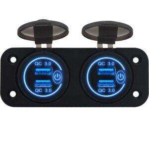 ProRide 12V USB Stopcontact 4 Poorten met Schakelaar - Tweevoudig Inbouw - QC3.0 - PUSB1QC-B - USB Autolader, Boot en Camper - Blauw
