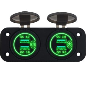 ProRide 12V USB Stopcontact 4 Poorten met Schakelaar - Tweevoudig Inbouw - QC3.0 - PUSB1QC-G - USB Autolader, Boot en Camper - Groen