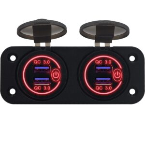 ProRide 12V USB Stopcontact 4 Poorten met Schakelaar - Tweevoudig Inbouw - QC3.0 - PUSB1QC-R - USB Autolader, Boot en Camper - Rood