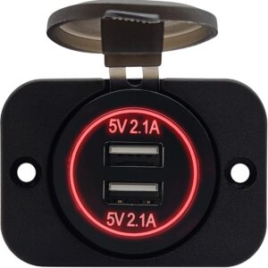 ProRide 12V USB Stopcontact 2 Poorten Inbouw - 5V/2.1A - USB Autolader, Boot en Camper - Complete set - Rood