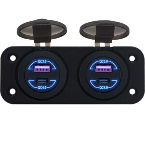 ProRide 12V USB Stopcontact 4 Poorten - Tweevoudig Inbouw - QC4.0 - USB Autolader, Boot en Camper - Blauw