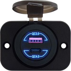 ProRide 12V USB Stopcontact 2 Poorten Inbouw - QC4.0 - USB Autolader, Boot en Camper - Complete set - Blauw