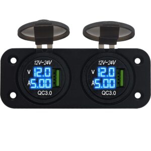 ProRide 12V USB Stopcontact met Voltmeter/Ampèremeter - Tweevoudig Inbouw - QC3.0 - USB Autolader, Boot en Camper