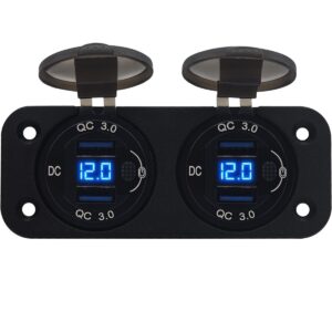 ProRide 12V USB Stopcontact 4 Poorten met Schakelaar/Voltmeter - Tweevoudig Inbouw - QC3.0 - DS2120B - USB Stopcontact Auto, Boot en Camper - Blauw