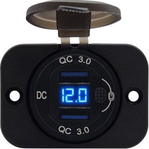 ProRide 12V USB Stopcontact 2 Poorten Inbouw met Schakelaar/Voltmeter - QC3.0 - DS2120B - USB Stopcontact Auto, Boot en Camper - Complete set - Blauw