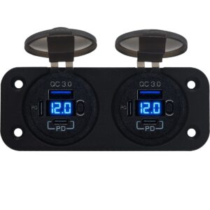 ProRide 12V USB C Stopcontact 6 Poorten met Schakelaar/Voltmeter - Tweevoudig Inbouw - QC3.0 - USB C Autolader, Boot en Camper - Blauw