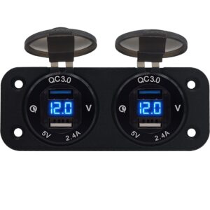 ProRide 12V USB Stopcontact 4 Poorten met Voltmeter - Tweevoudig Inbouw - 5V/2.4A - DS2114B - USB Autolader, Boot en Camper - Blauw