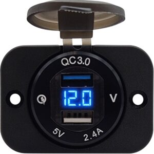 ProRide 12V USB Stopcontact 2 Poorten Inbouw met Voltmeter - 5V/2.4A - DS2114B - USB Autolader, Boot en Camper - Complete set - Blauw