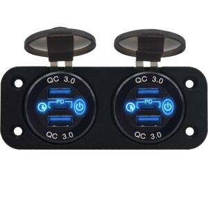 ProRide 12V USB Stopcontact 6 Poorten met Schakelaar - Tweevoudig Inbouw - QC3.0 - USB Autolader, Boot en Camper - Blauw