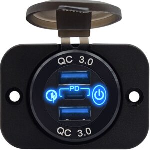 ProRide 12V USB Stopcontact 3 Poorten Inbouw met Schakelaar - QC3.0 - USB Autolader, Boot en Camper - Complete set - Blauw