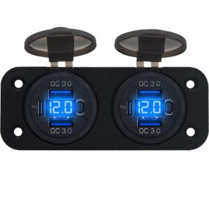 ProRide 12V USB C Stopcontact 6 Poorten met Schakelaar/Voltmeter - Tweevoudig Inbouw - QC3.0 - USB Autolader, Boot en Camper - Blauw