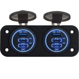 ProRide 12V USB/USB-C Stopcontact 6-Poorten met schakelaar - Tweevoudig Inbouw - QC3.0 - USB Autolader, Boot en Camper - Blauw