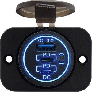 ProRide 12V USB/USB C Stopcontact 3 Poorten met schakelaar - Inbouw - QC3.0 - USB Autolader, Boot en Camper - Complete set - Blauw