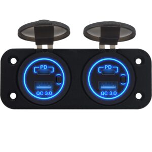 ProRide 12V USB/USB C Stopcontact 4 Poorten met Schakelaar - Tweevoudig Inbouw - QC3.0 - USB Autolader, Boot en Camper - Blauw