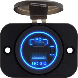 ProRide 12V USB/USB C Stopcontact 2 Poorten Inbouw met Schakelaar - QC3.0 - USB Autolader, Boot en Camper - Complete set - Blauw