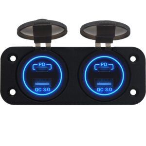 ProRide 12V USB/USB C Stopcontact 4 Poorten - Tweevoudig Inbouw - QC3.0 - USB Autolader, Boot en Camper - Blauw