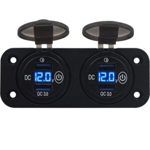 ProRide 12V USB Stopcontact 4 Poorten met Schakelaar en Voltmeter - Tweevoudig Inbouw - QC3.0 - USB Autolader, Boot en Camper - Blauw