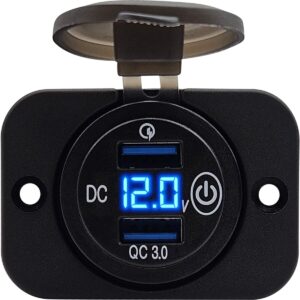 ProRide 12V USB Stopcontact 2 Poorten Inbouw met Schakelaar en Voltmeter - QC3.0 - USB Autolader, Boot en Camper - Complete set - Blauw