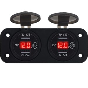ProRide 12V USB Stopcontact 4 Poorten met Schakelaar/Voltmeter - Tweevoudig Inbouw - 5V/2.4A - USB Autolader, Boot en Camper - Rood